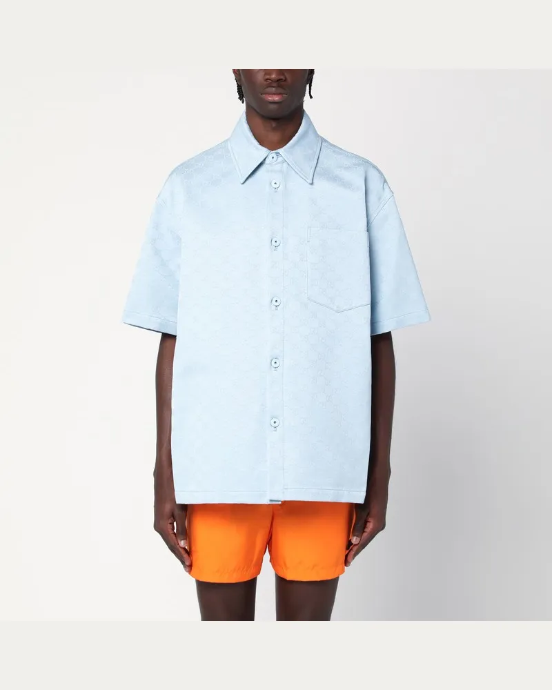 Gucci Himmelblaues Hemd aus GG-Jacquard-Baumwolle Hellblau