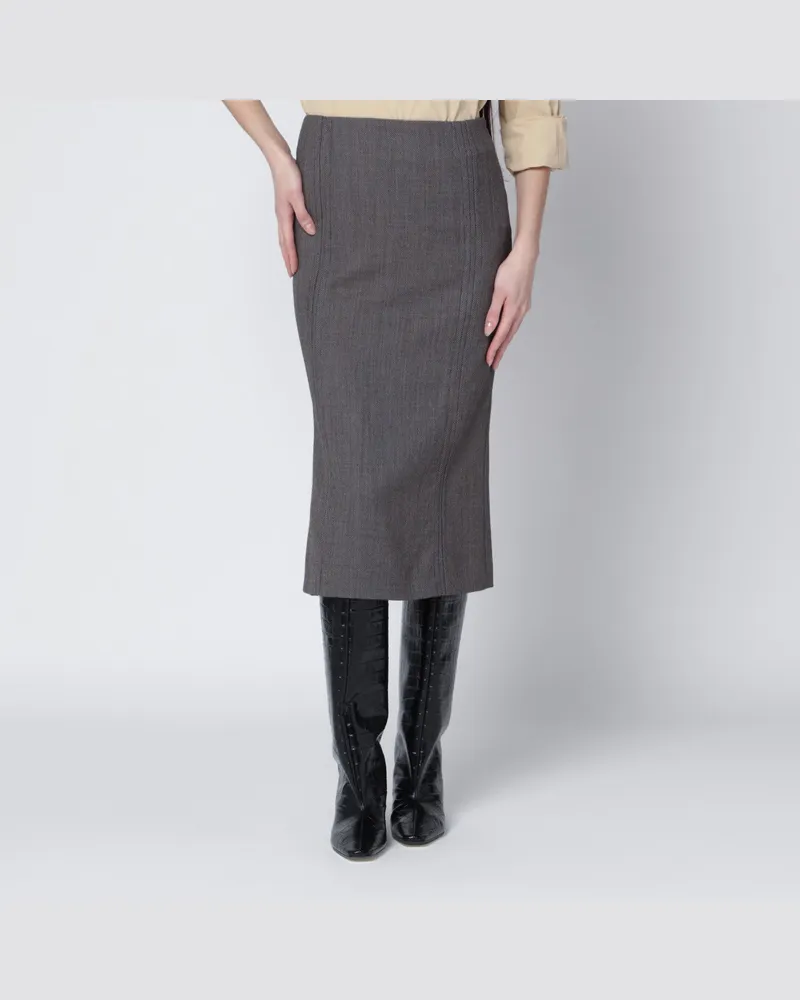 Maison Margiela Braun-beige gemusterter Woll-Midirock 