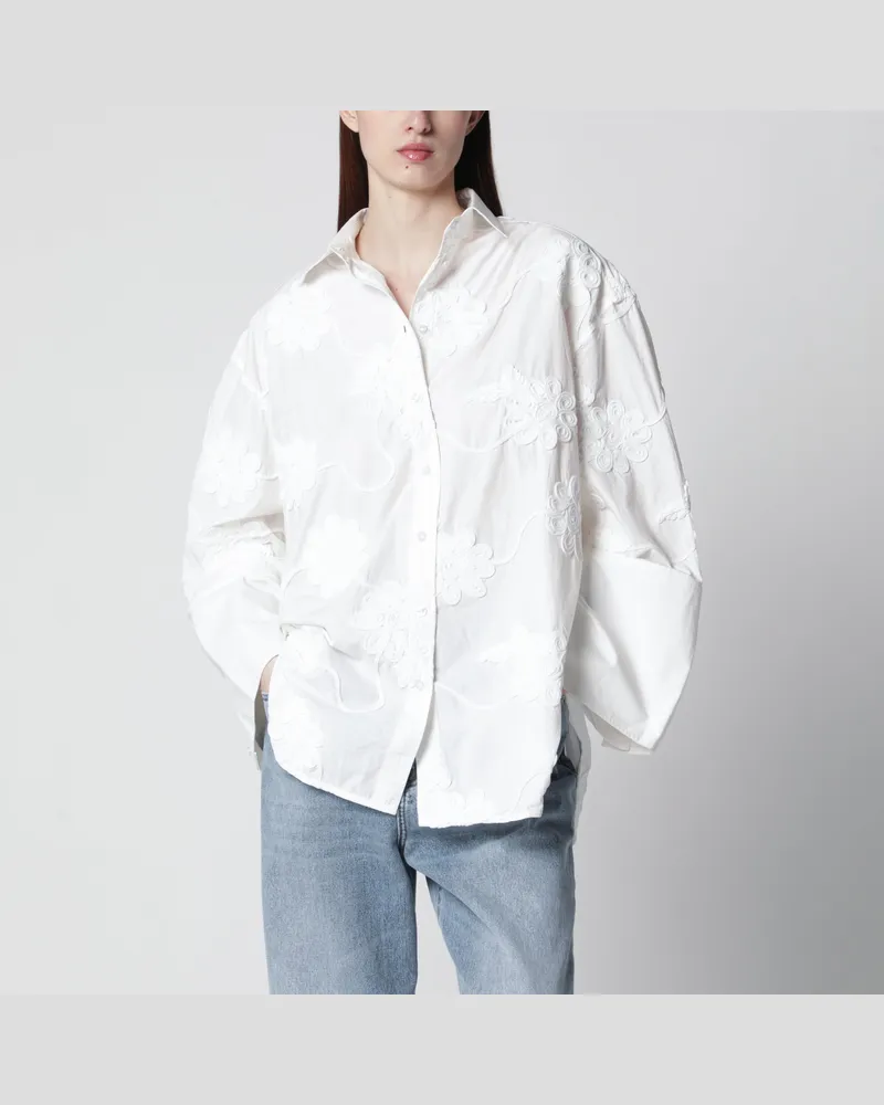 ROTATE Birger Christensen Oversize-Hemd Flower aus Bio-Baumwolle in Weiß White