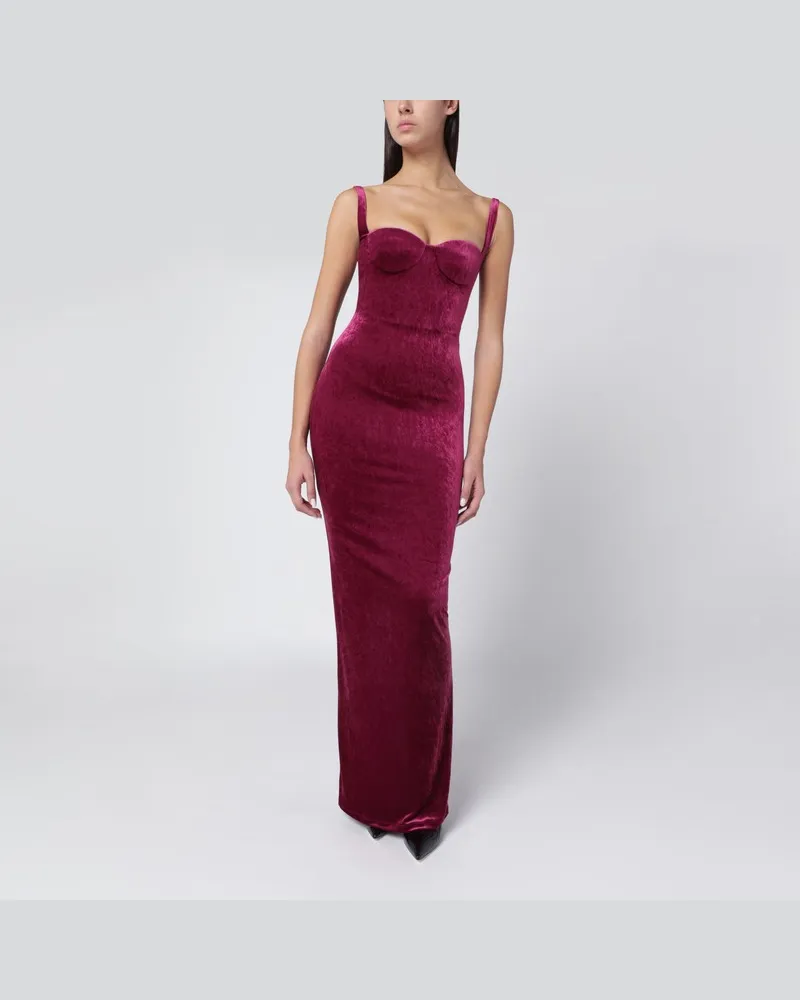 Balenciaga Langes pflaumenfarbenes Samtkleid Burgunderrot