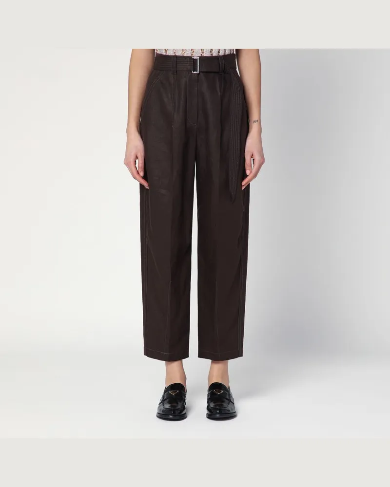 Brunello Cucinelli Braune Hose mit Gürtel aus Leinen Braun