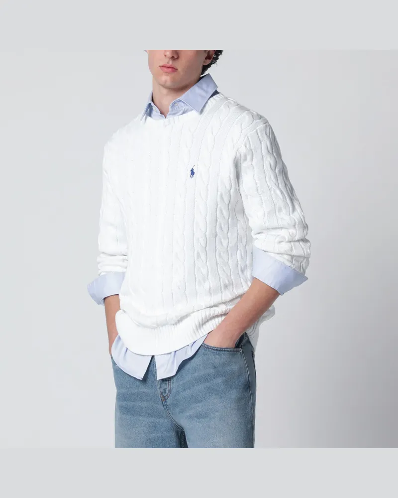 Ralph Lauren Weißer Baumwollpullover mit Zopfmuster White