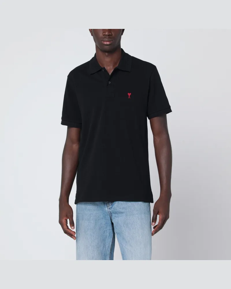 AMI Paris Schwarzes Poloshirt Ami De Coeur 