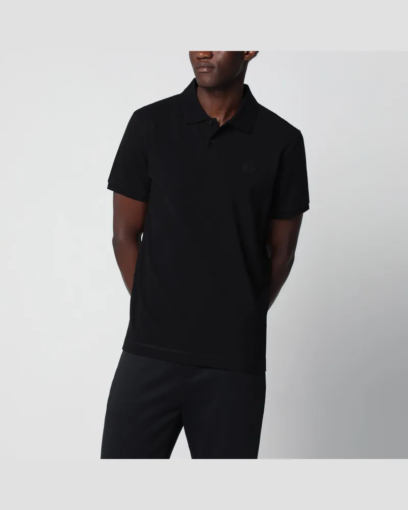 Moncler Schwarzes Poloshirt aus Baumwoll-Piqué mit Logo-Patch Black