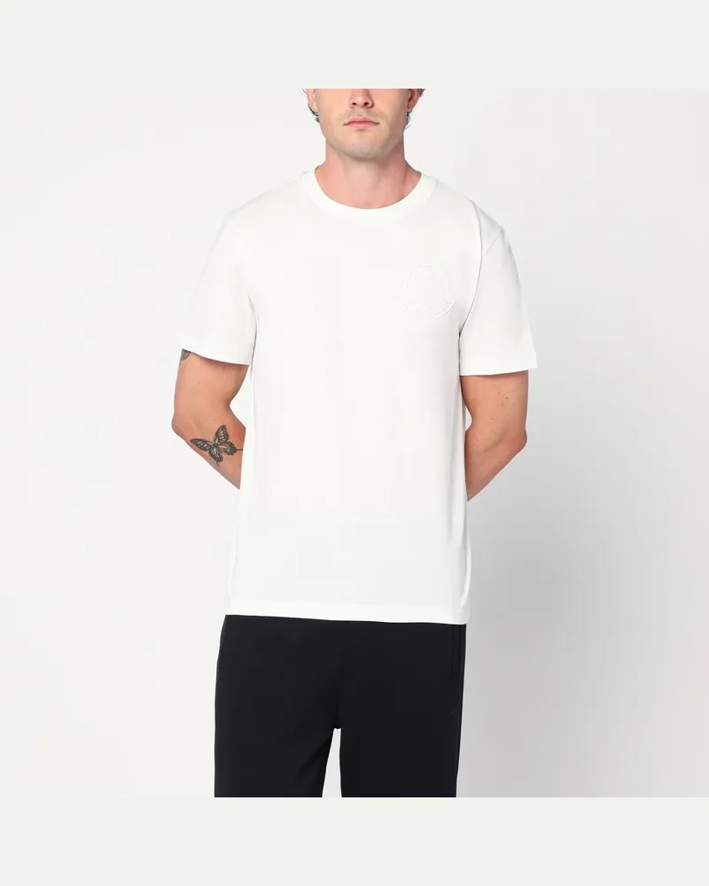 Moncler Weißes Baumwoll-T-Shirt mit dreidimensionalem Logo Weiß
