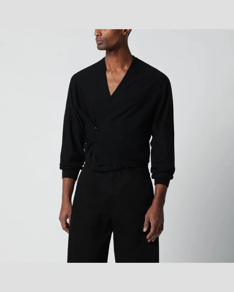 Christophe Lemaire Schwarzer asymmetrischer Cardigan aus Wollmischung Black