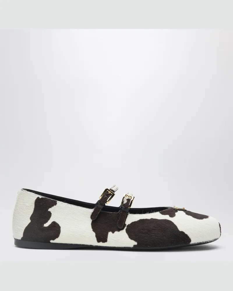 Prada Weiße/dunkelbraune Ballerinas mit Animal-Print 