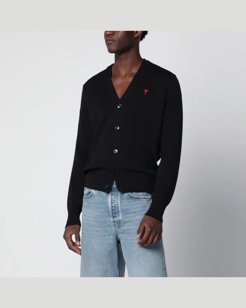 AMI Paris Schwarzer Ami De Coeur Cardigan Black