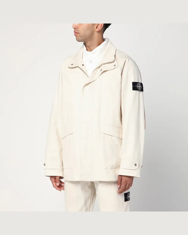 Stone Island Elfenbeinfarbener Parka aus Baumwolle Weiß