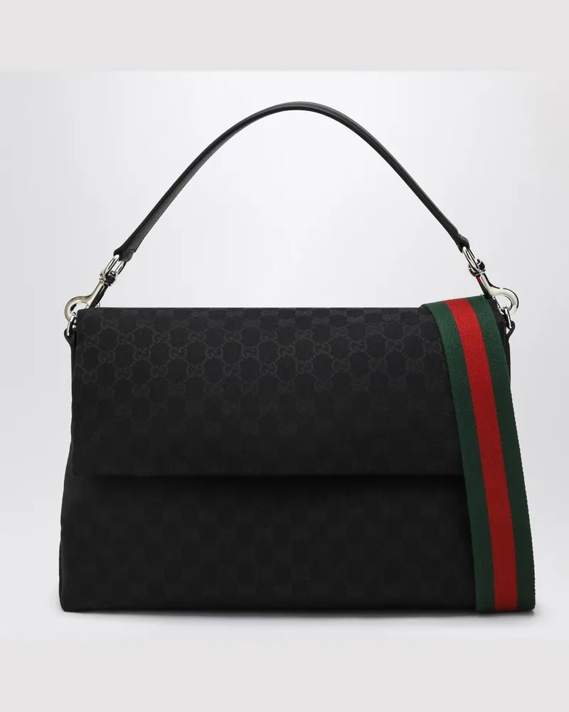 Gucci GG mittelgroße Schultertasche mit Webgurt Schwarz