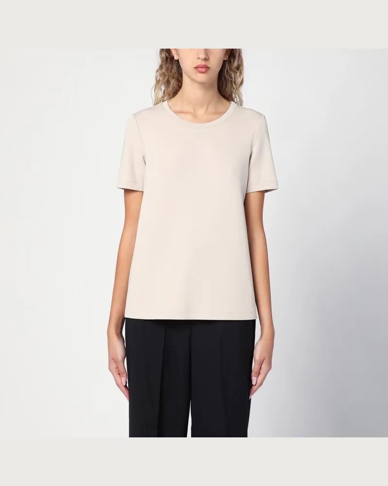 Max Mara Ecrufarbenes T-Shirt aus Baumwollgemisch Beige