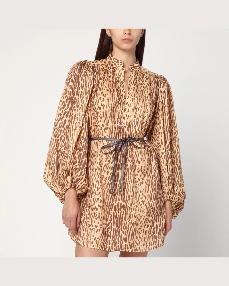 Zimmermann Leopardenmuster kurzes Kleid aus Leinen Mehrfarbig