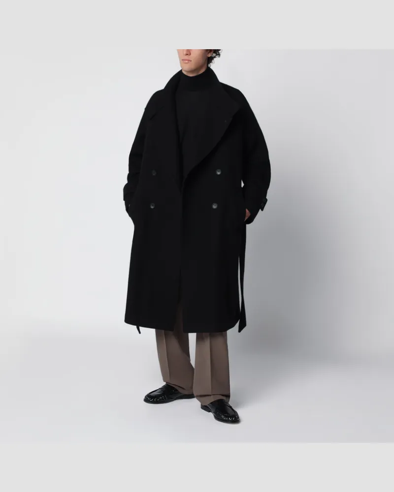 Tagliatore Schwarzer Zweireiher-Mantel aus Wollmischung mit Gürtel Black