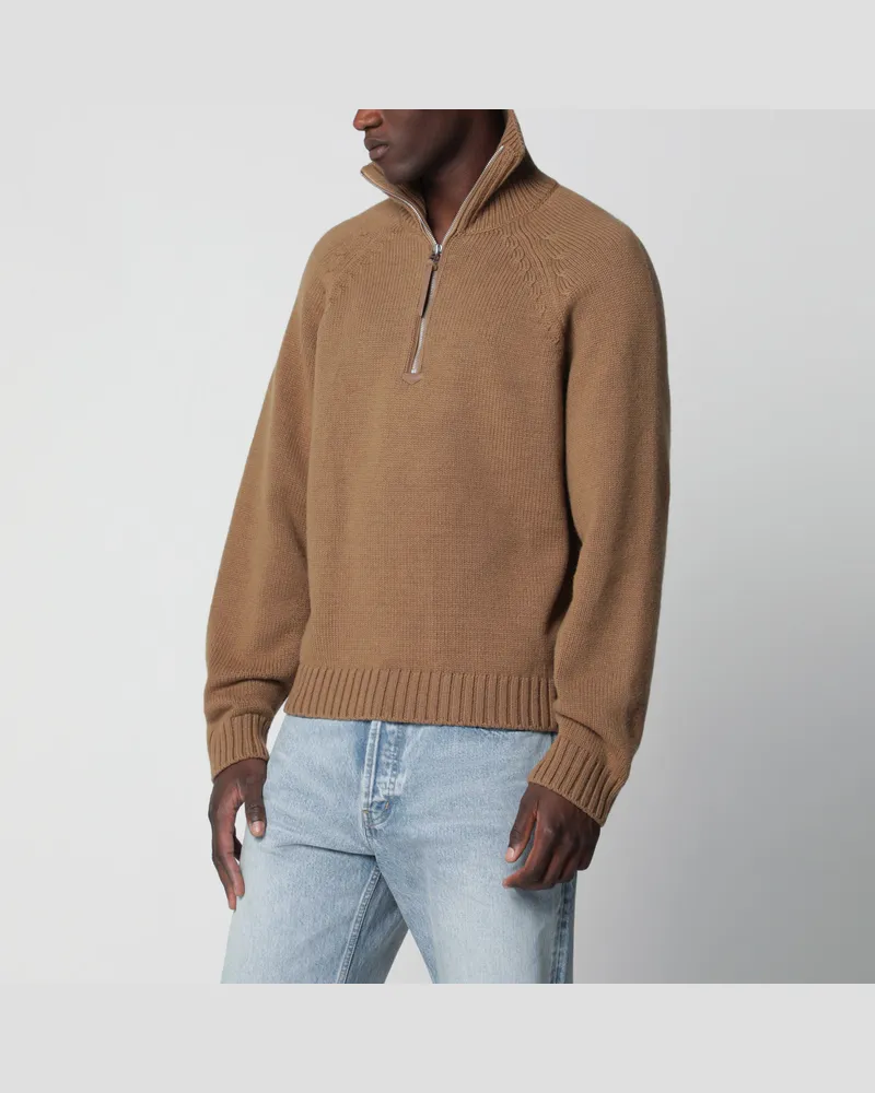 Tom Ford Strickpullover mit Half-Zip aus Wolle/Kaschmir, Caramel Beige