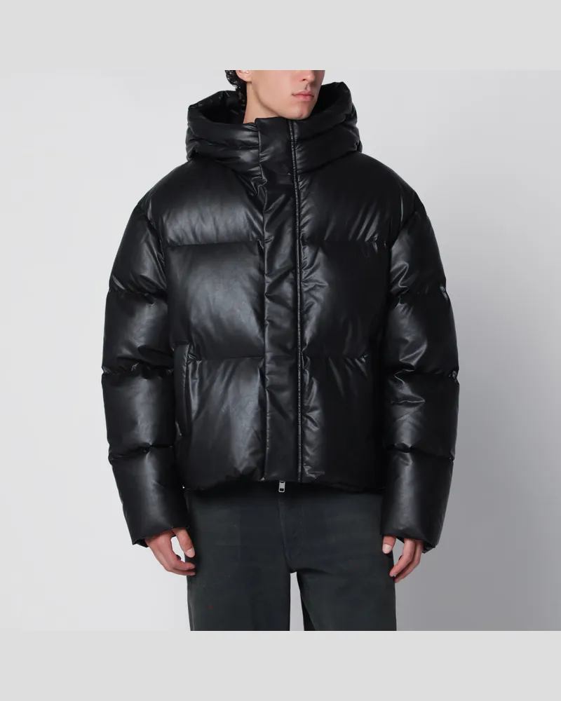 Maison Margiela Daunenjacke mit Kapuze aus Lackleder in Schwarz Black