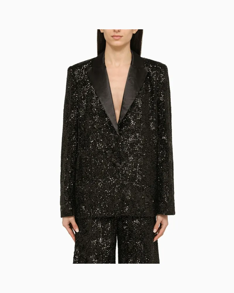 ROTATE Birger Christensen Schwarze einreihige Jacke mit Pailletten Schwarz
