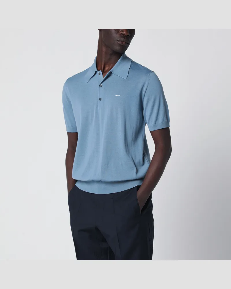 Prada Luftblaues Poloshirt aus gekämmter Wolle Light