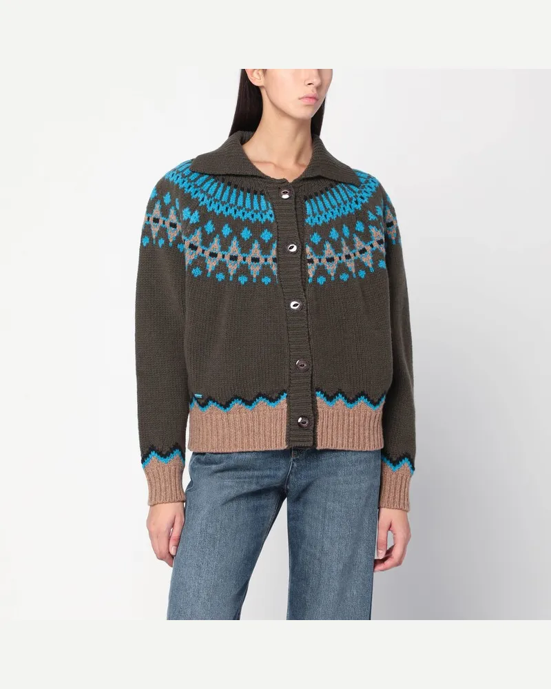 Alanui Olivgrüne Strickjacke mit Fair-Isle-Muster Grün