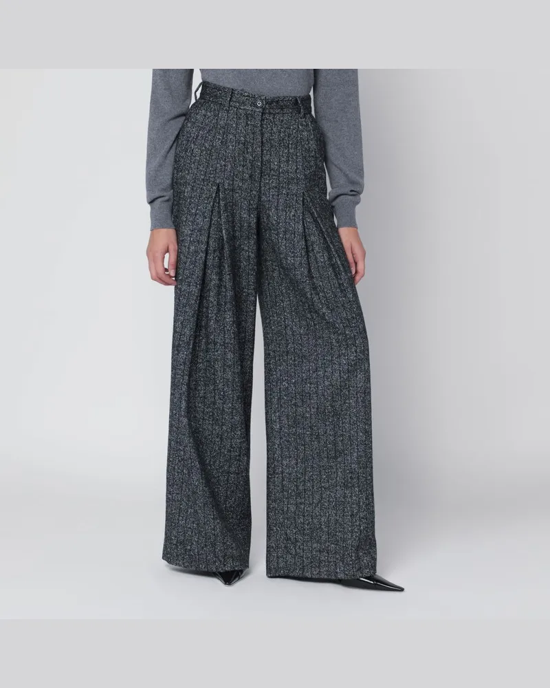 Dolce & Gabbana Weite dunkelgraue gestreifte Hose Grau