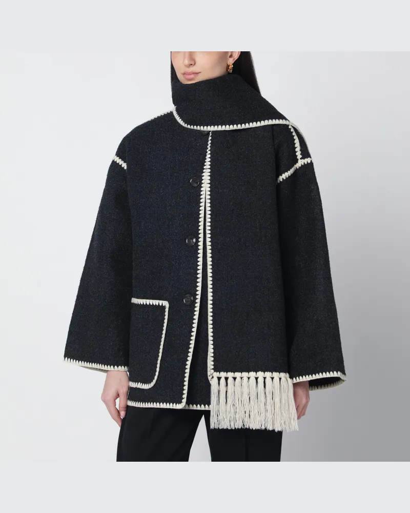 Totême Dunkelgraue melierte Jacke mit Schal 