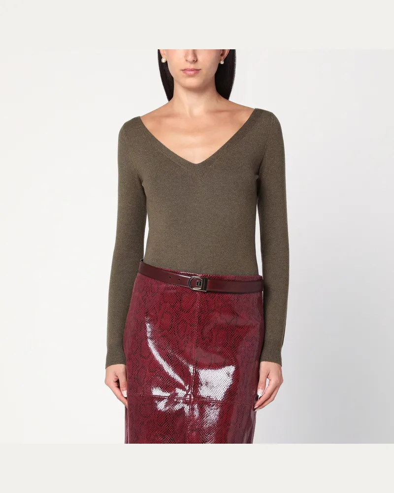 Saint Laurent Khakifarbener Kaschmirpullover Green