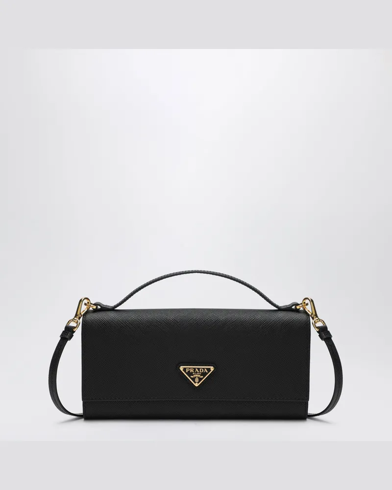 Prada Schwarzes Saffiano-Portemonnaie mit Schulterriemen Black