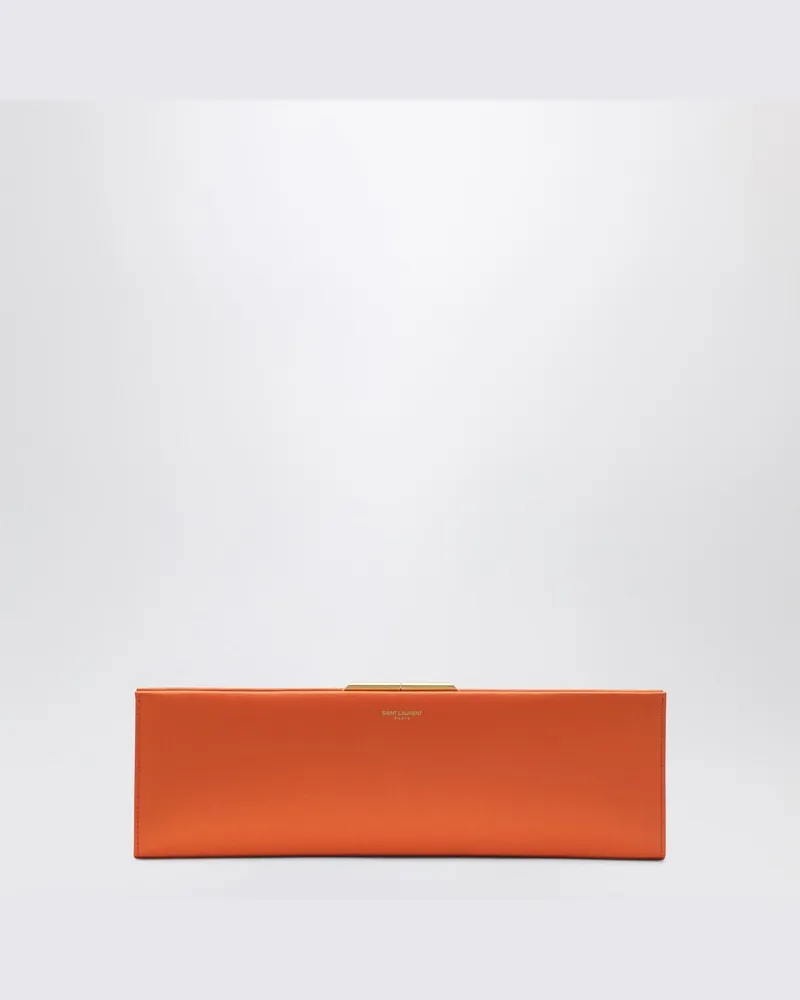 Saint Laurent Midnight Clutch Groß aus Orangem Satin Orange