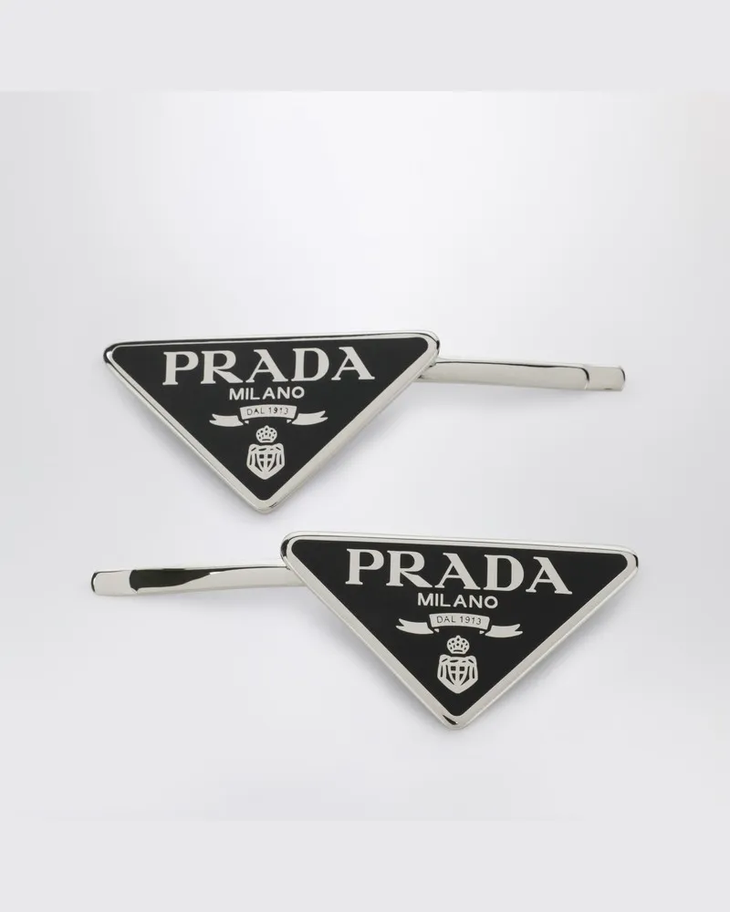 Prada Schwarze Haarspange mit Logo Schwarz