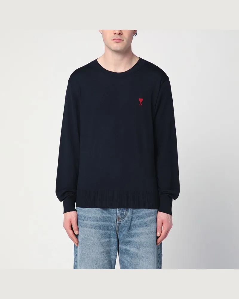 AMI Paris Mitternachtsblauer Pullover Ami De Coeur aus Wolle Blau