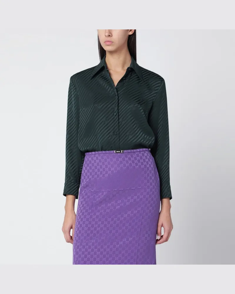 Gucci Grünes GG Jacquard-Seidenhemd Grün