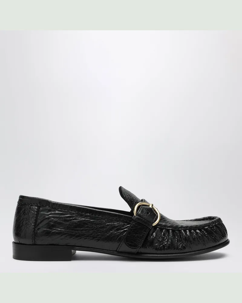 Miu Miu Schwarze Loafer aus Leder mit geknittertem Vintage-Finish Black