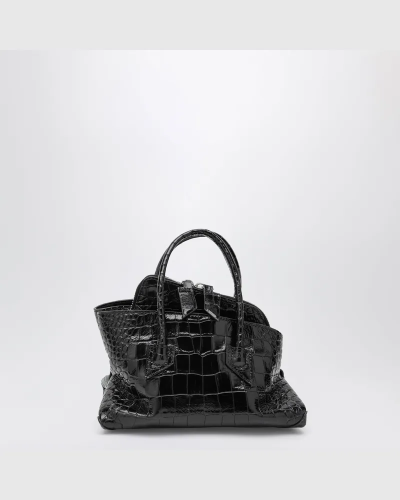 ATTICO La Passeggiata Mini Tasche in Schwarz aus Leder mit Krokoprägung Black