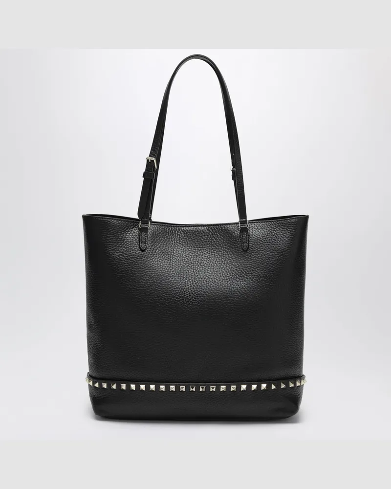 Valentino Garavani Mittelgroße Rockstud Shopper-Tasche aus schwarzem Leder Black