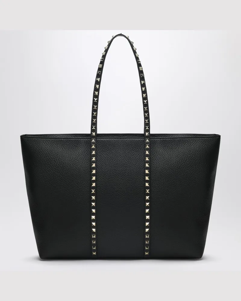 Valentino Garavani Schwarze mittelgroße Tote-Bag Rockstud aus Leder Schwarz