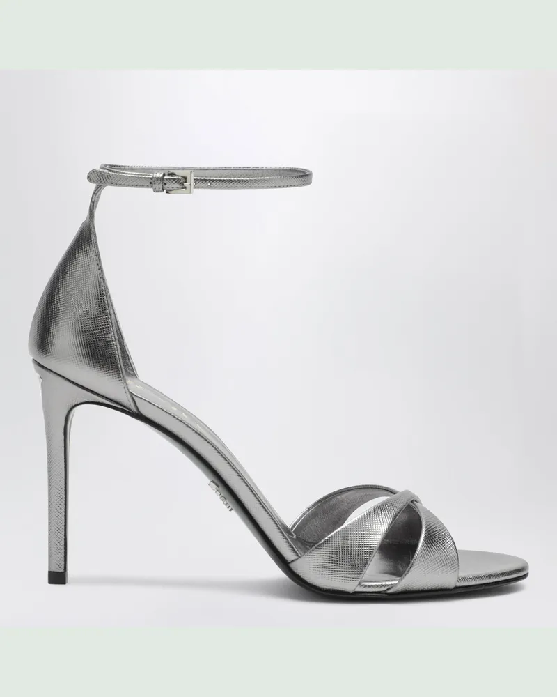 Prada Silberfarbene Absatzsandalen Metal