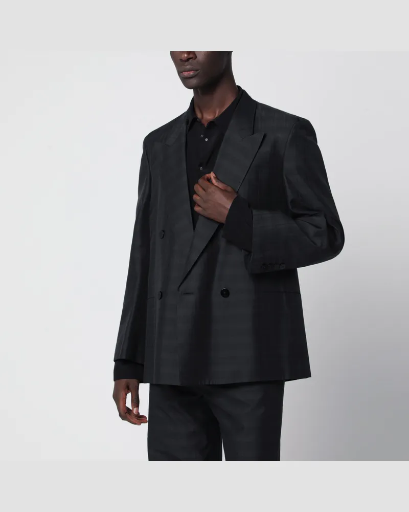 Gucci Schwarzer und grauer doppelreihiger Seidenjackett Black