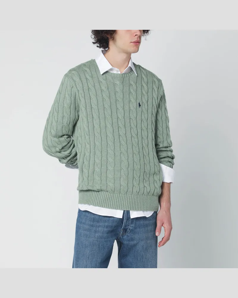Ralph Lauren Grün-grauer Baumwoll-Zopfpullover Green