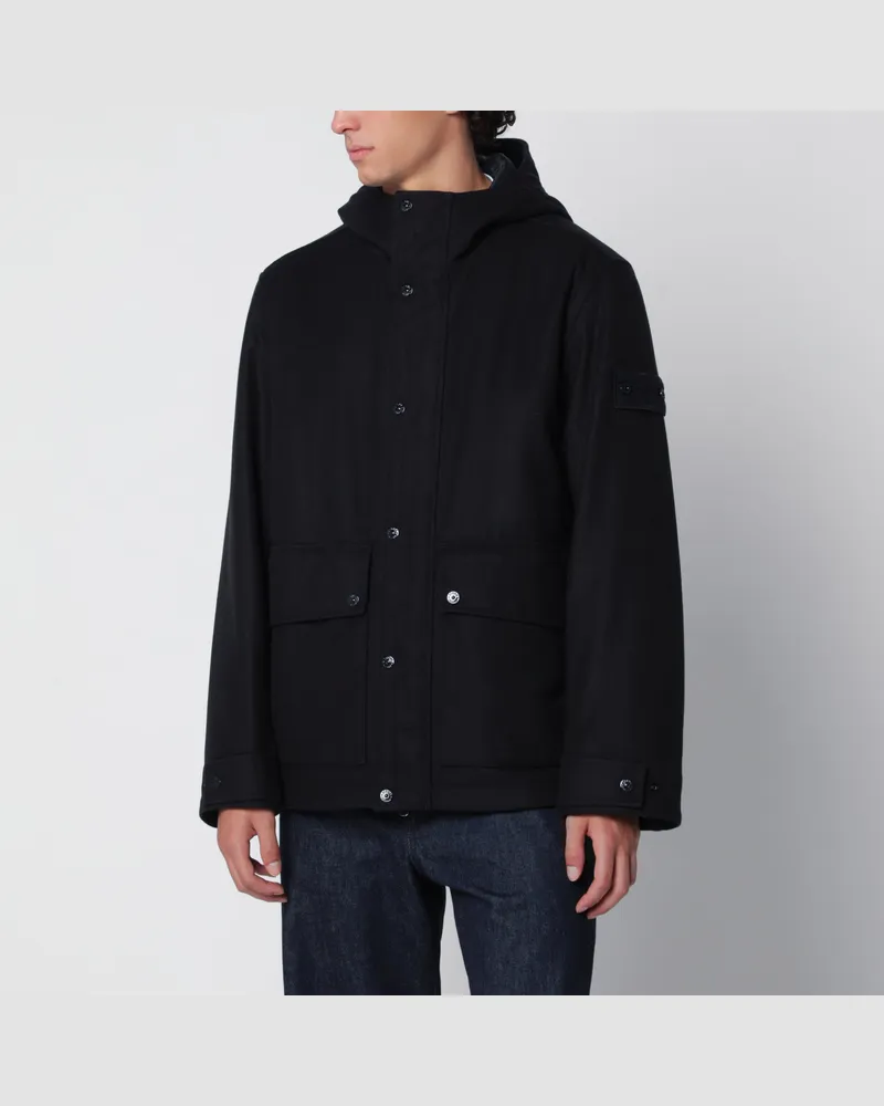 Stone Island Marineblaue Kapuzenjacke aus Wollmischung Blue