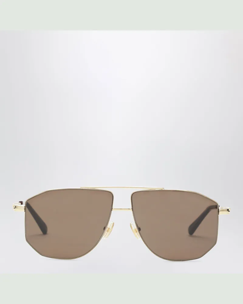 Bottega Veneta Goldfarbene Sonnenbrille aus Metall Brown