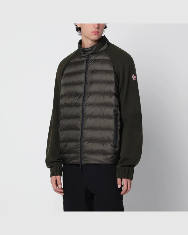 Moncler Dunkelgrauer wattierter Cardigan mit Reißverschluss aus Wollmischung Grey