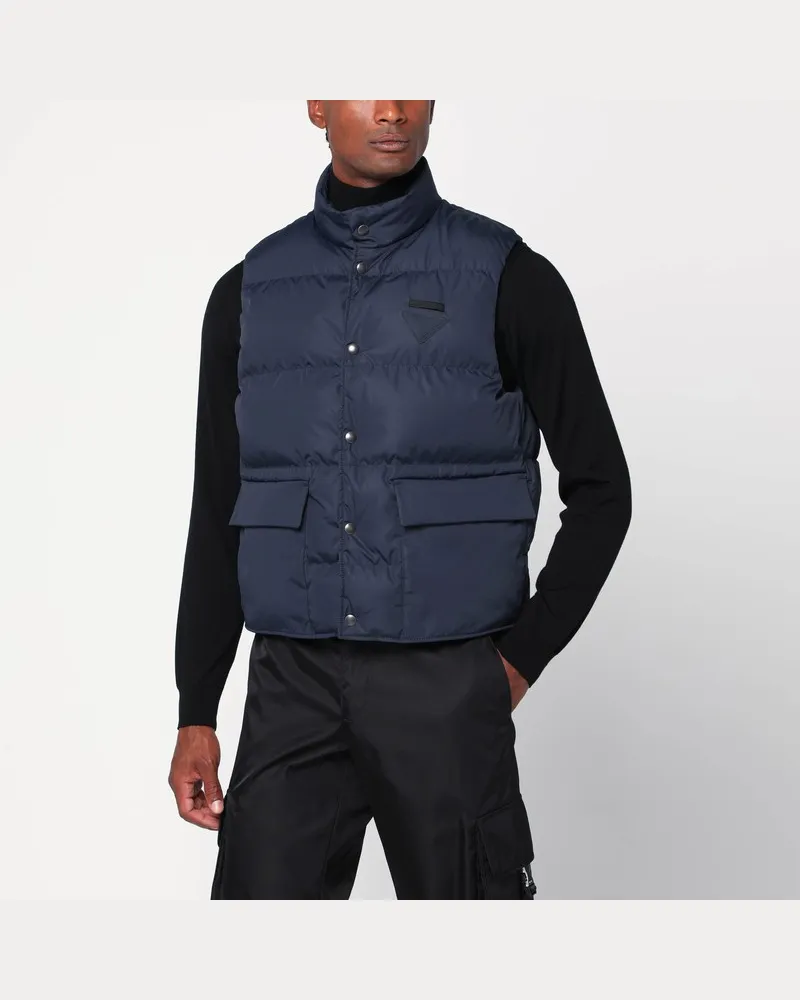Prada Blaue wattierte Weste aus Re-Nylon Blau