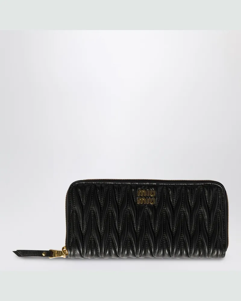 Miu Miu Große Geldbörse aus schwarzem gestepptem Nappaleder Black