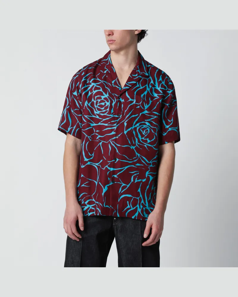 Dries van Noten Bordeauxfarbenes Hemd mit Archive-Rose-Print Burgundy