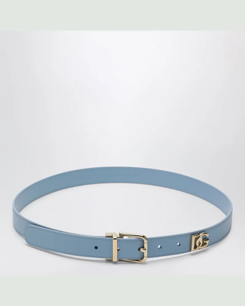 Dolce & Gabbana Kalbsledergürtel mit Logo-Plakette in Hellblau Light