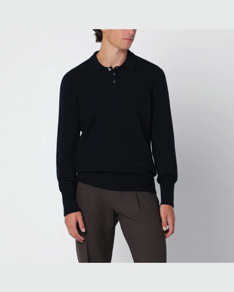 Drumohr  Marineblaues Poloshirt aus Wolle Blue