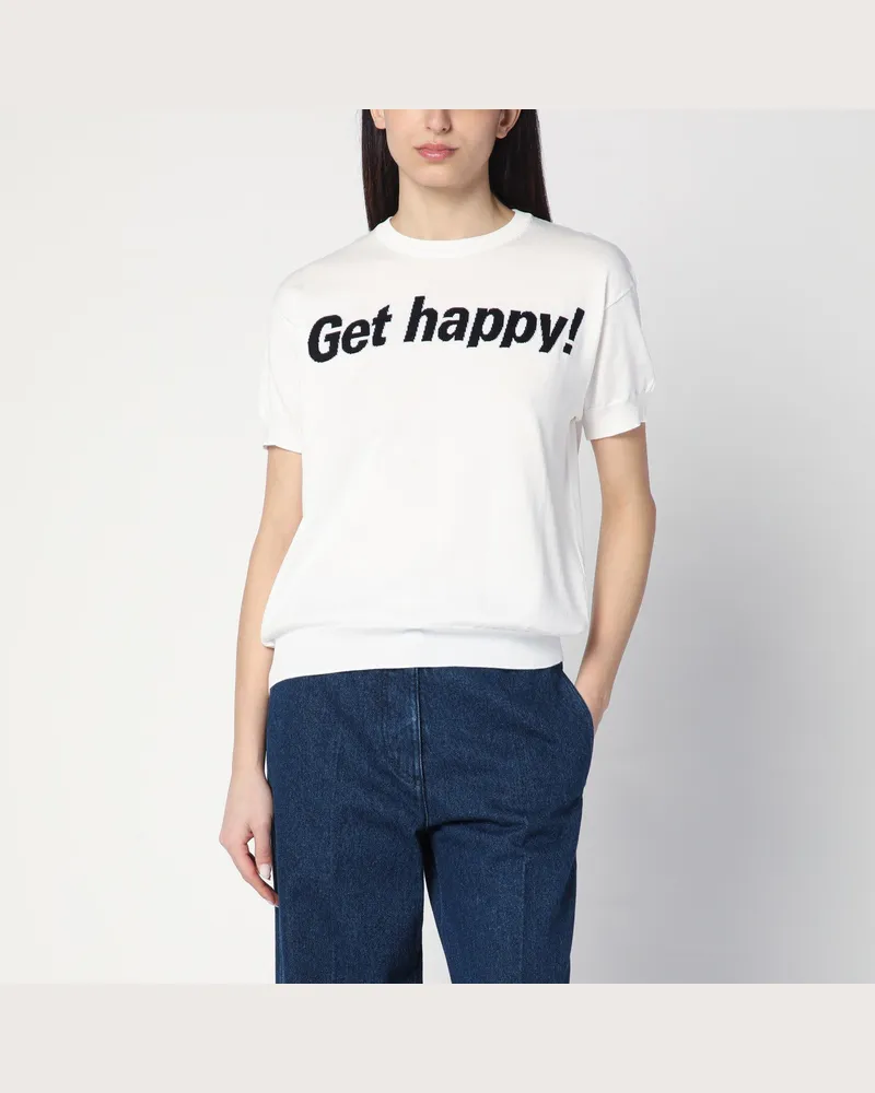 Moschino Get Happy weißer Baumwollpullover 