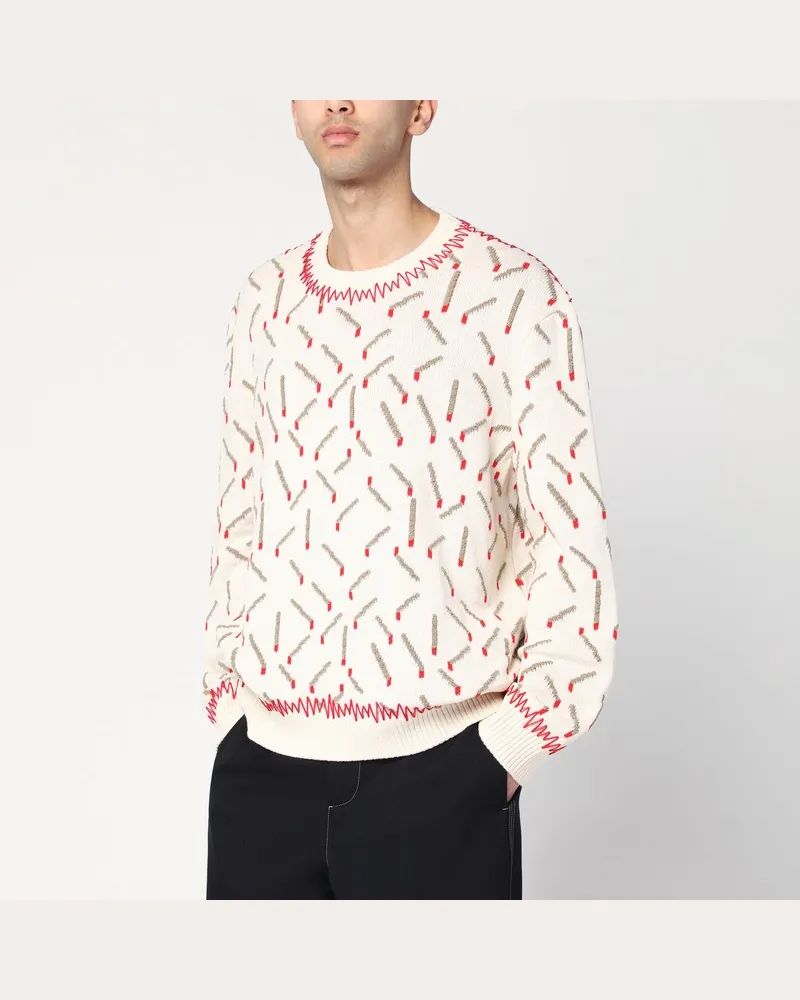 Bottega Veneta Elfenbeinfarbener Pullover mit Streichholzmuster in Jacquard Weiß
