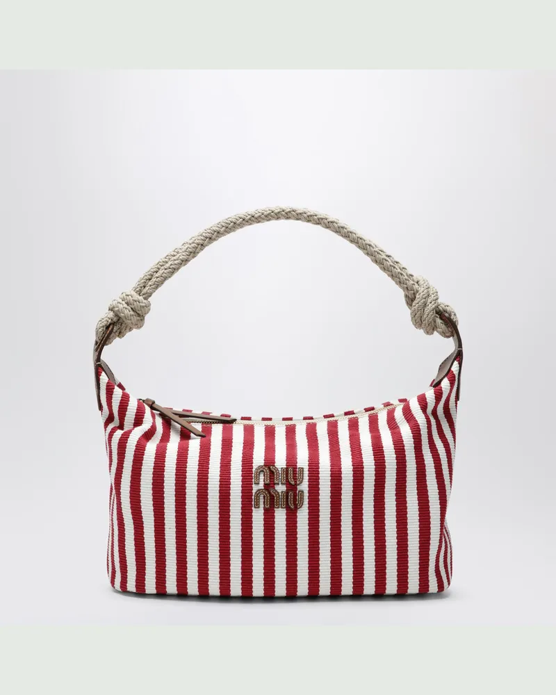 Miu Miu Gestreifte Canvas-Tasche in Rubin/Cognac Red
