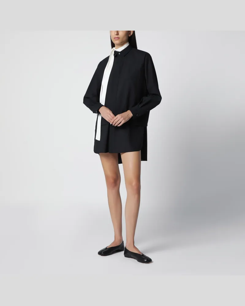 Sacai Schwarzes Mini-Hemdblusenkleid aus Wollmischung Black