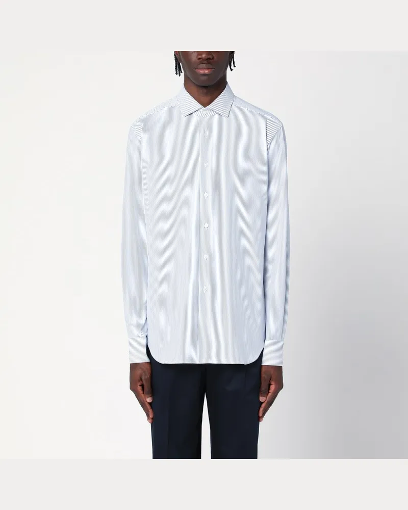 XACUS Weißes Hemd mit feinen blauen Streifen Hellblau